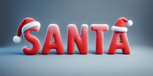 3D text with frost effect and Santa's hat.