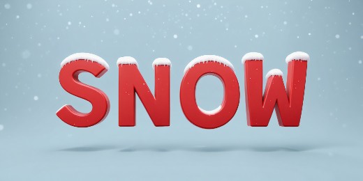 Snow laying on top of a 3D text.