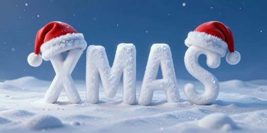Snow 3D text effect with Santa hat.