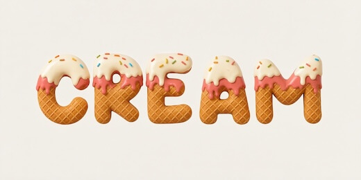 Melted cream topping text effect on a waffle.
