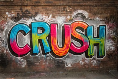 Brick wall graffiti typography template.