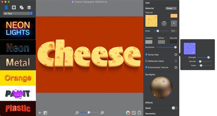 Cheese 3D typography.