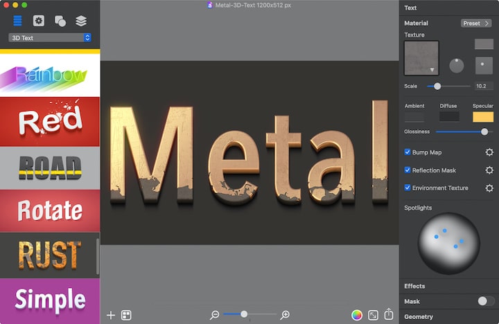 Metal 3D text.
