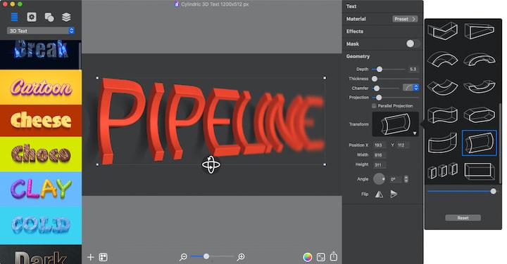 Warping 3D typography.