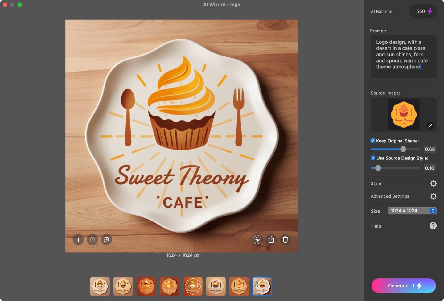 AI generated coffee shop logo in the Art Text app.