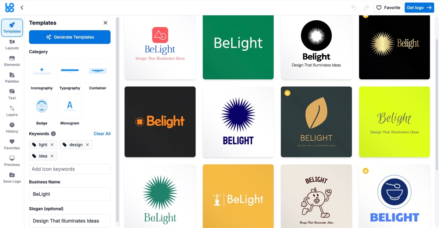 Logo.com logo templates and customization tools.
