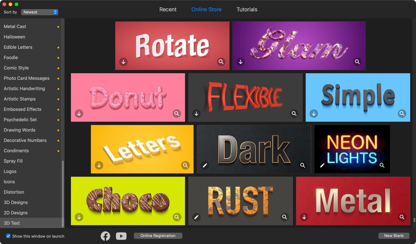 Text effects gallery in Art Text.