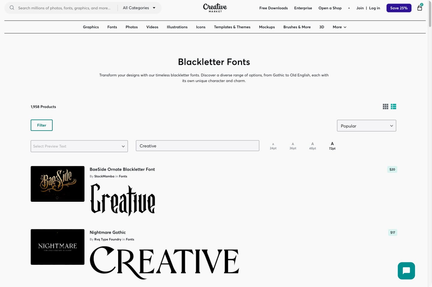CreativeMarket — a font marketplace and more.