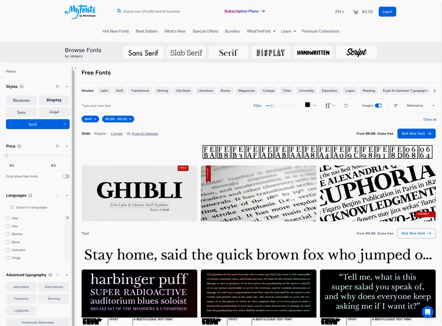 MyFonts offers paid and free fonts.