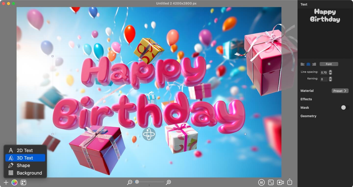Designing birthday cards in Art Text.