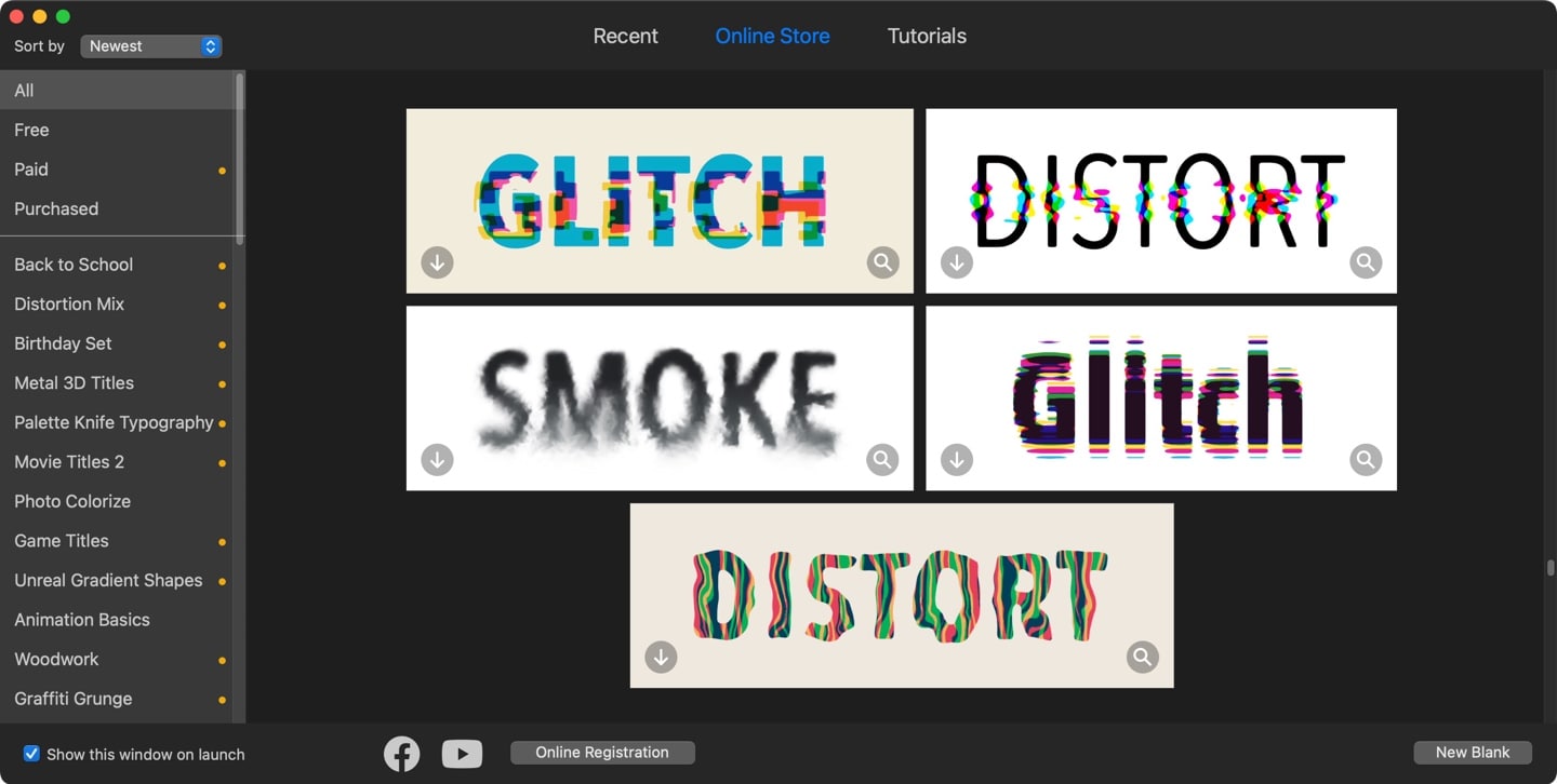 Glitch typography templates available in Art Text.