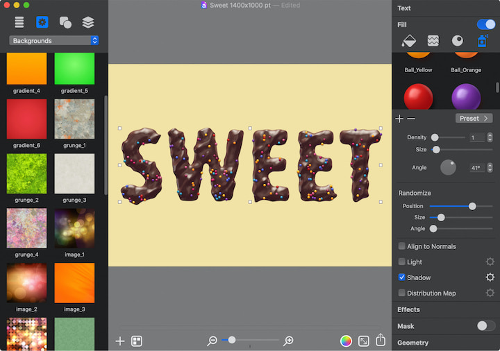Chocolate text effect with sprinkles layer.