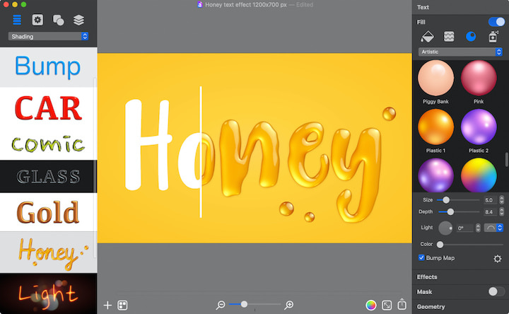 Honey text effect with Shading Materials.