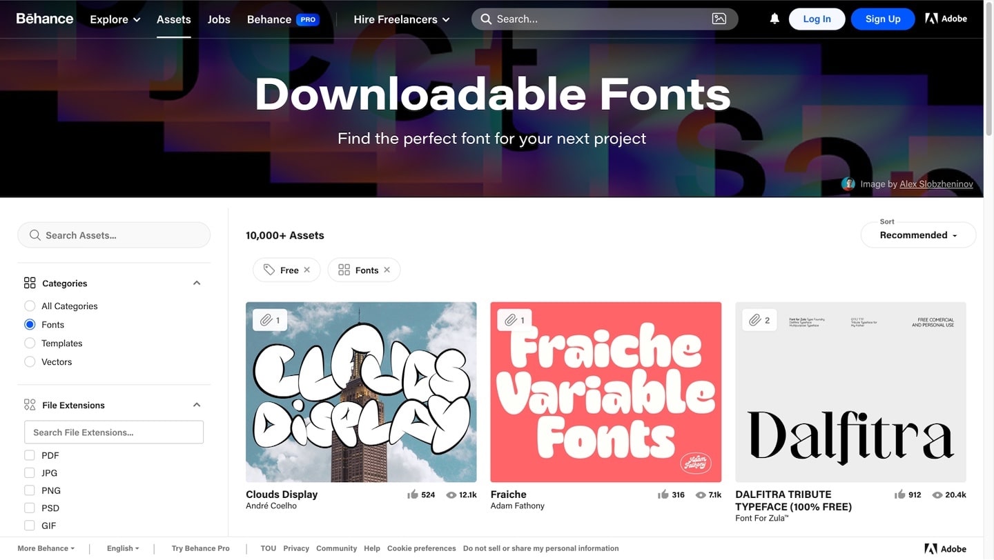 Social media platform for designers, which has a font dedicated section.