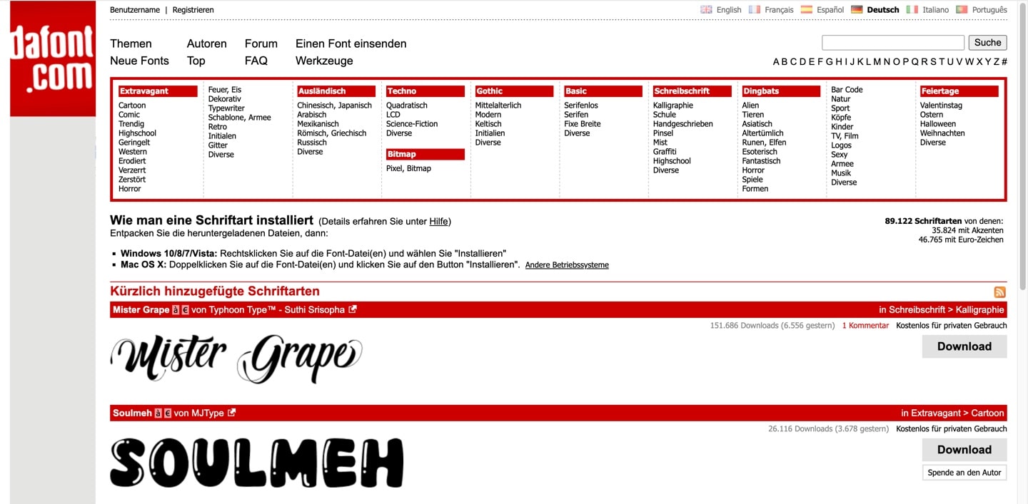 DaFonts is a great source of fonts for any taste.
