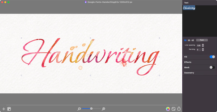Handwriting font sample in Art Text for Mac.