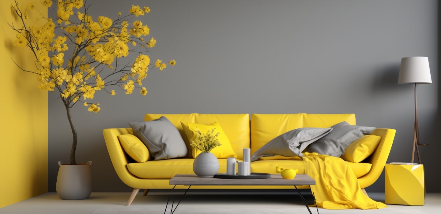 Ultimate Grey and Illuminating Yellow colors in interior design.