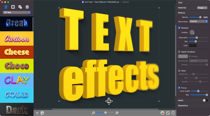 3D text focus blur effect.