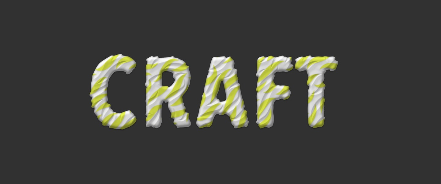 Font displacement effect distorts text to simulate clay typography.