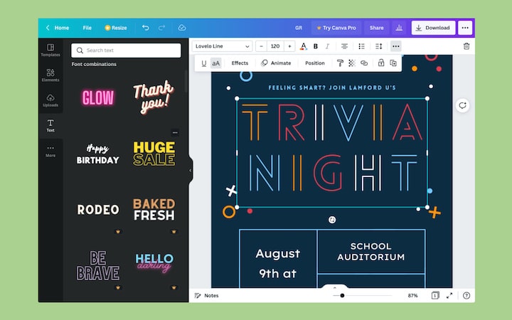 Canva text editing.