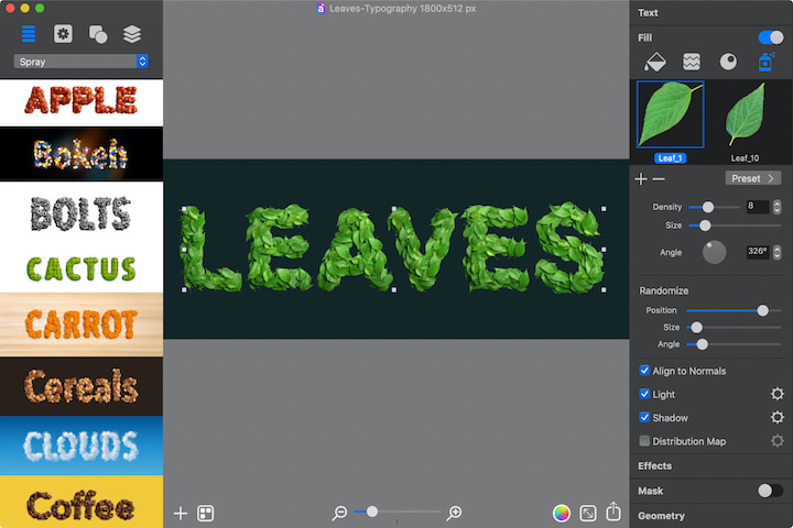 Typography composed with leaves.