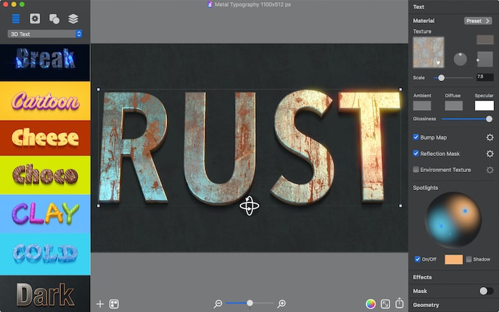 Metal 3D typography.