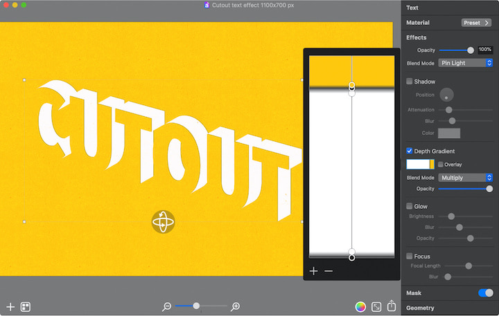 Cutout text effect in typography graphics.