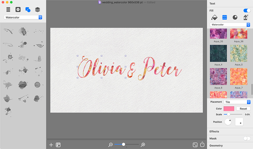 Adding watercolor texture to text