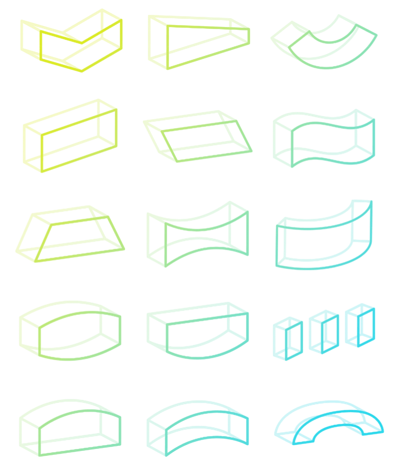 24 transformation shapes for 3D typography.
