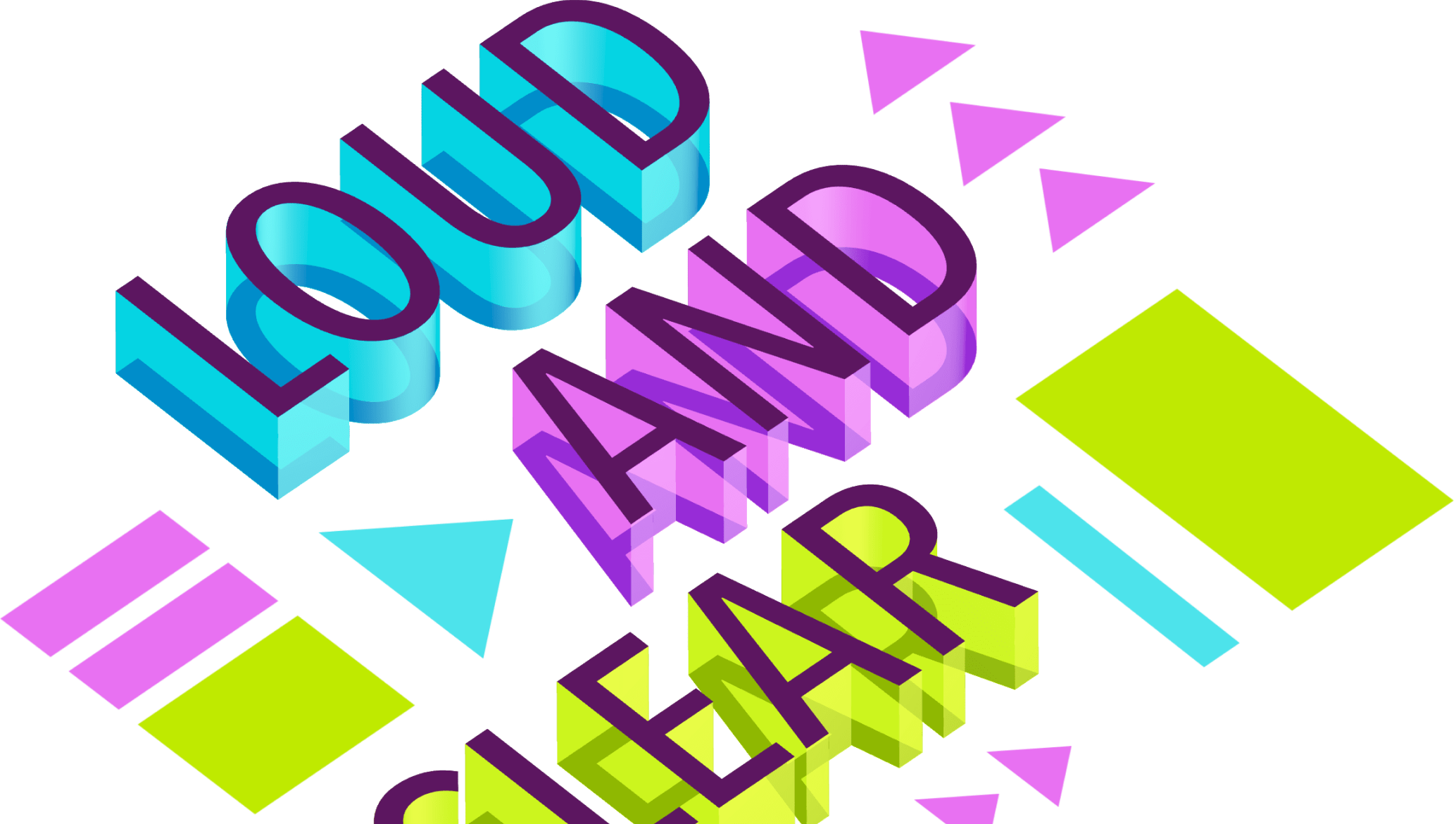 Semi-transparent 3D typography graphics.