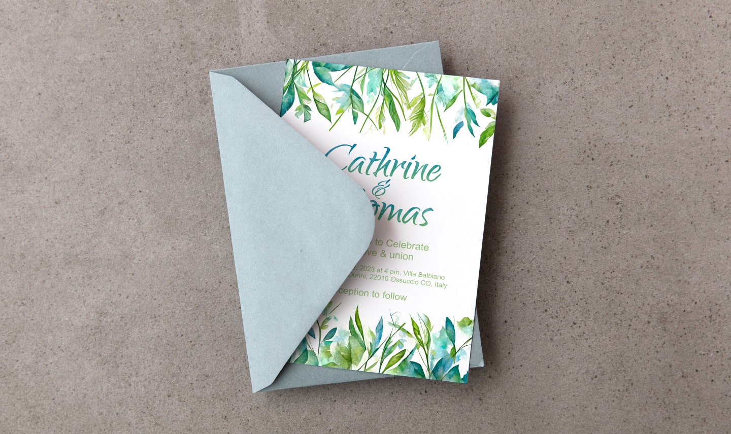 Wedding invitation with watercolor design made in Art Text.