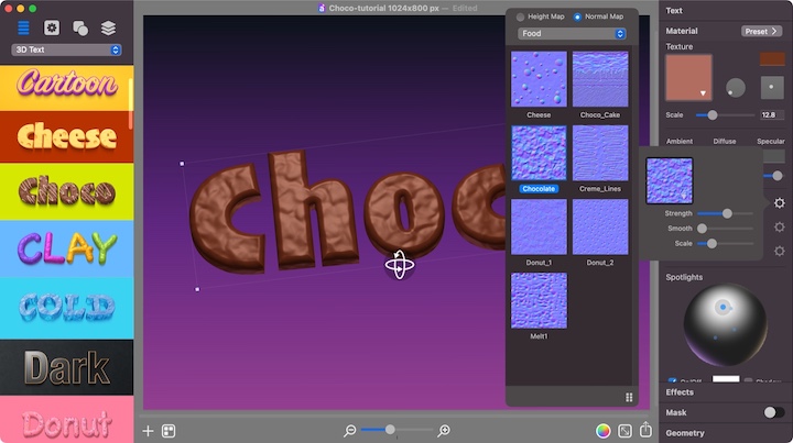 Chocolate text bump map.