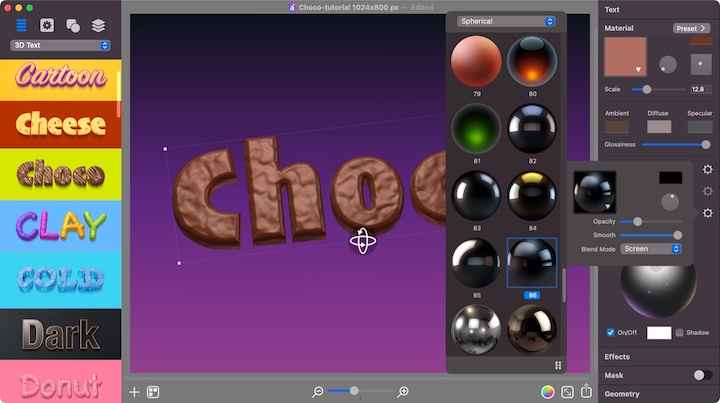 Tuning the environment for choco 3D text.