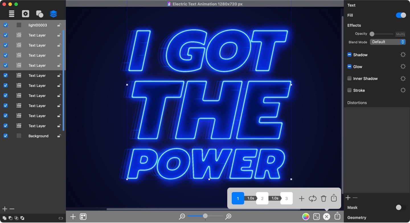 Electric text animation keyframe 1.