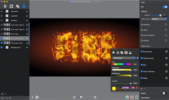 The second text layer with fire effect.