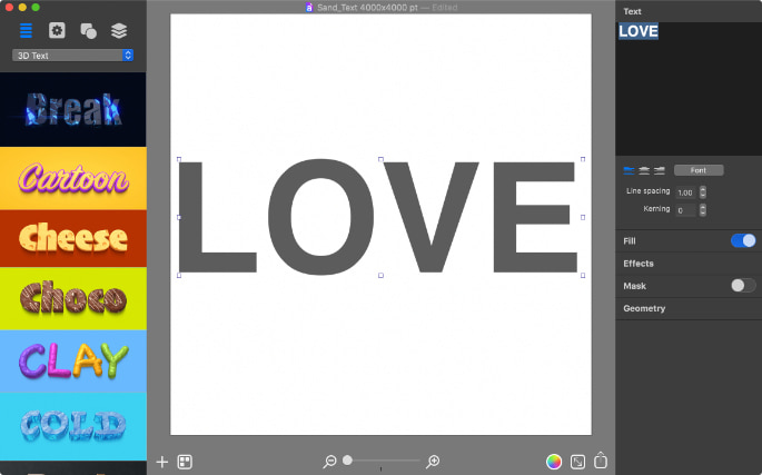 Typing in text Love