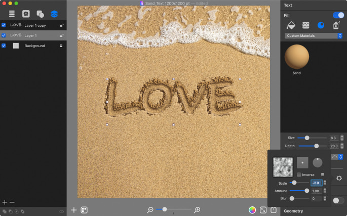 Adjusting bump map for sand text