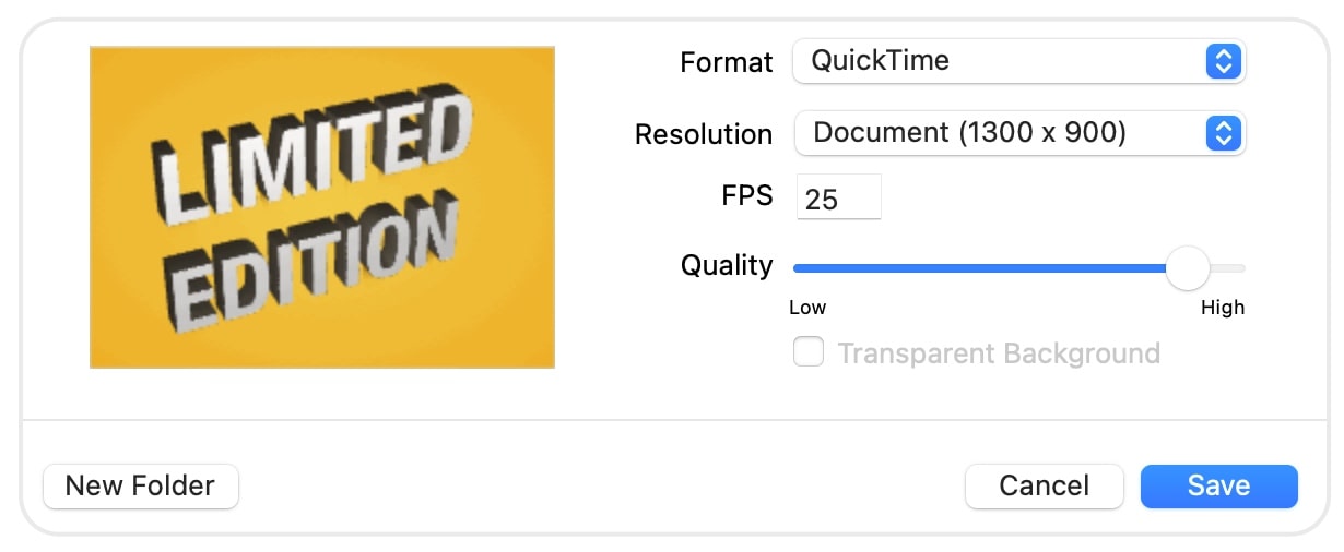 Animation export settings and formats.