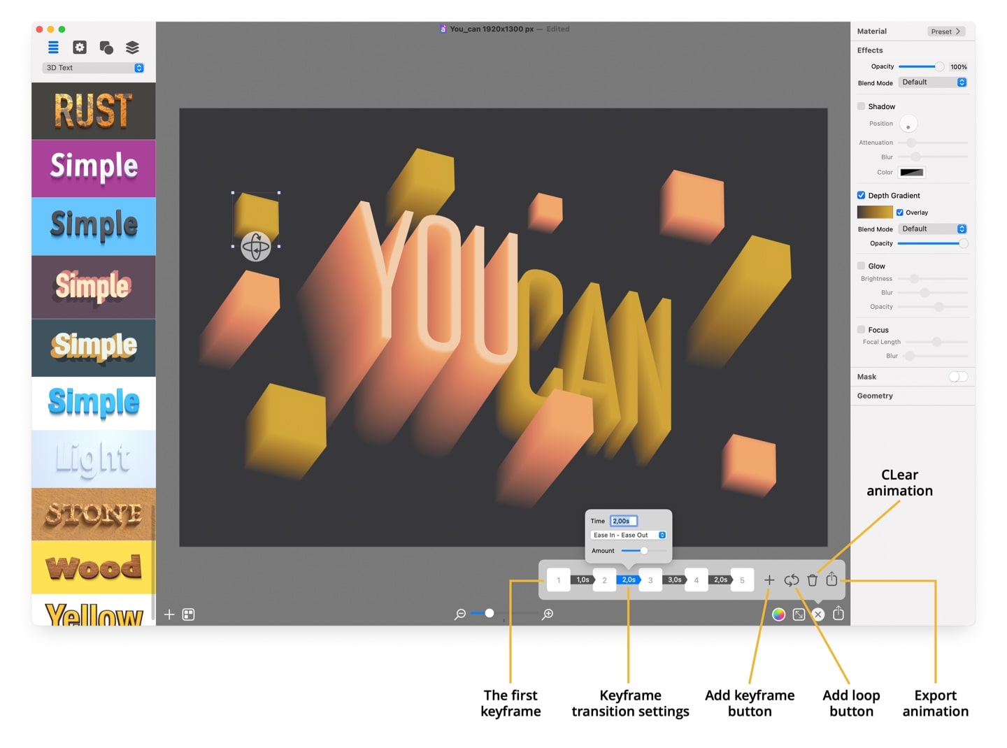 3D text animation tools.