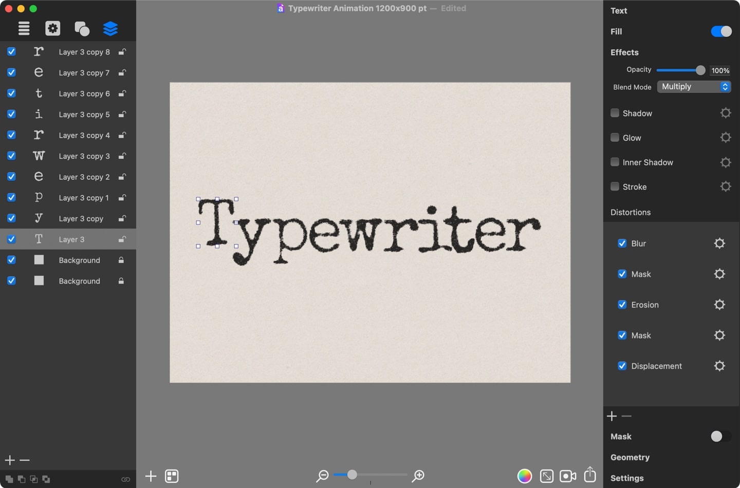 Adding Distortion effects to mimic text by a typewriter.