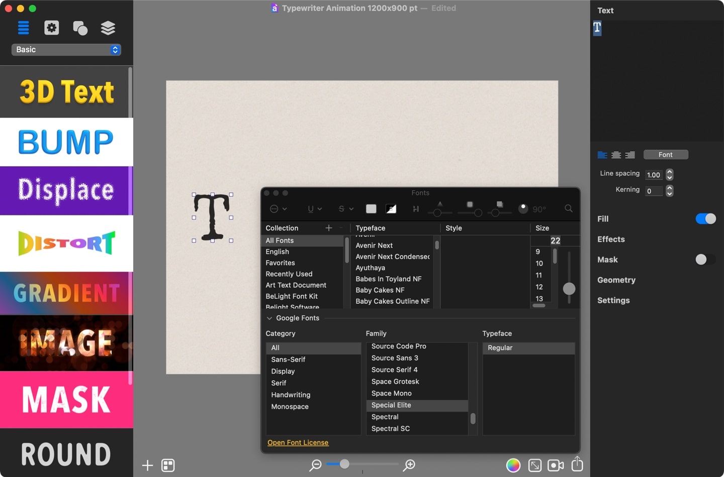 Selecting a font for typewriter text effect
