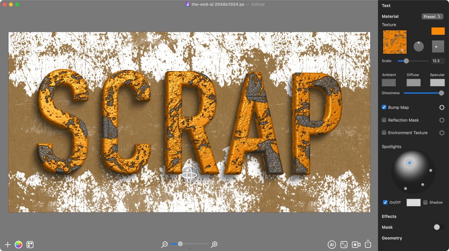 3D text with rust metal surface.