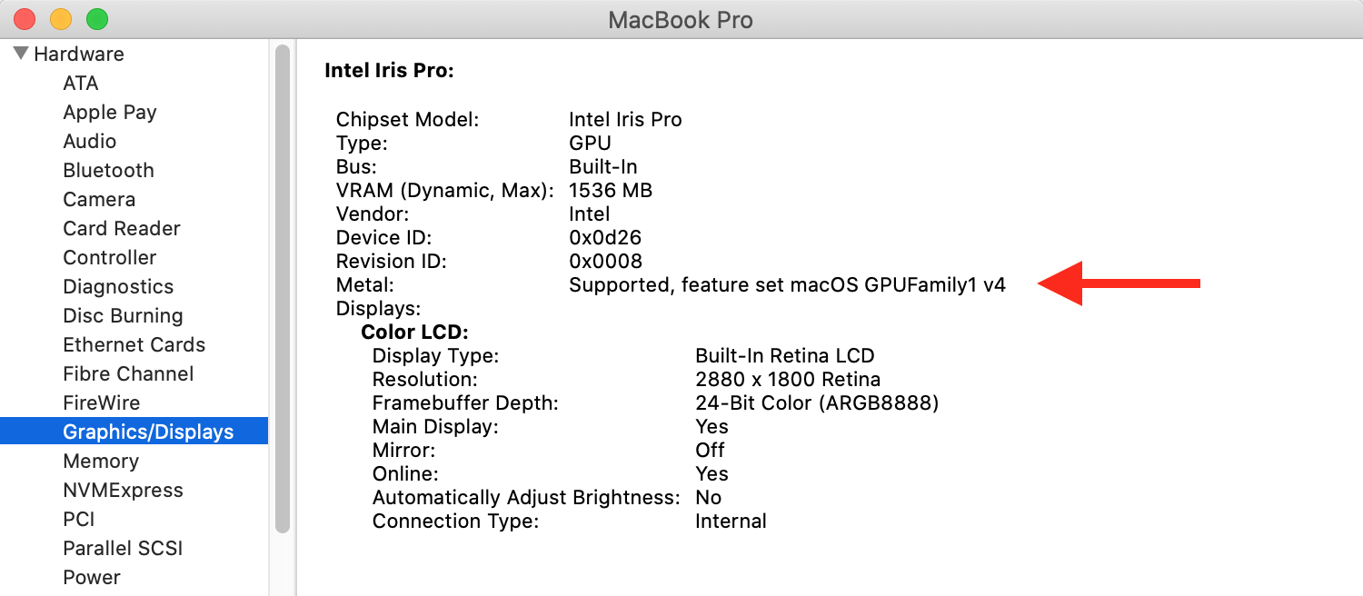 System profile showing the graphic card information.